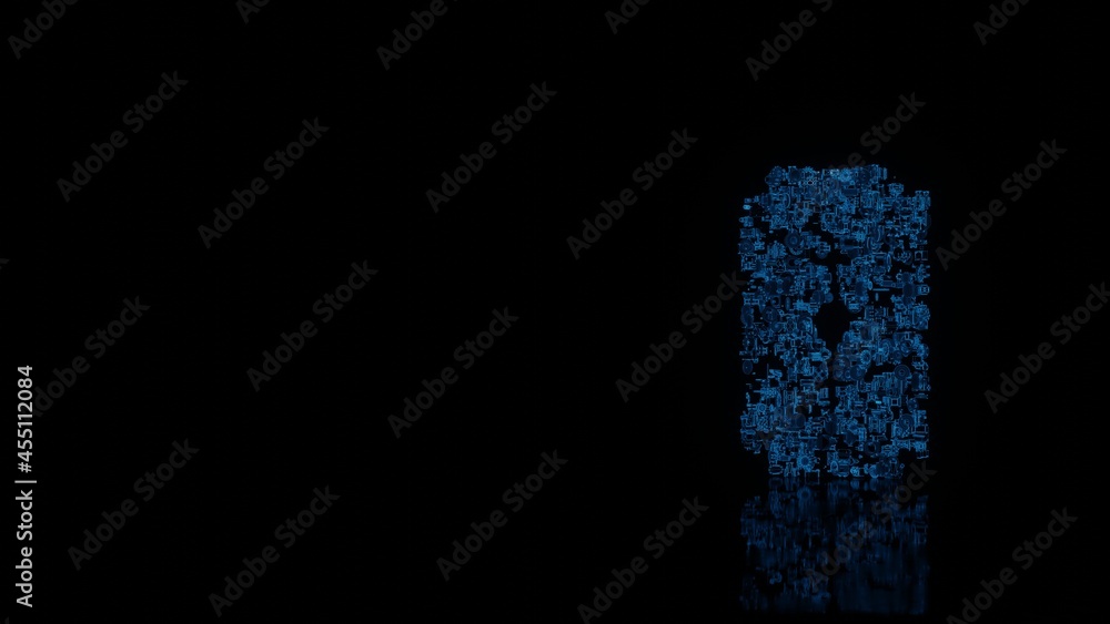 3d rendering mechanical parts in shape of symbol of blade isolated on black background with floor reflection 3d rendering mechanical parts in shape of symbol of blade isolated on black background with floor reflection
