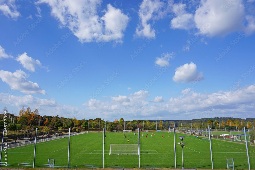 Women's soccer on a sunny autumn ground, Miki City, Hyogo Prefecture, Japan