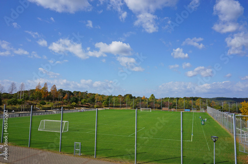 Beautiful soccer ground with clear autumn weather, Miki City, Hyogo Prefecture, Japan