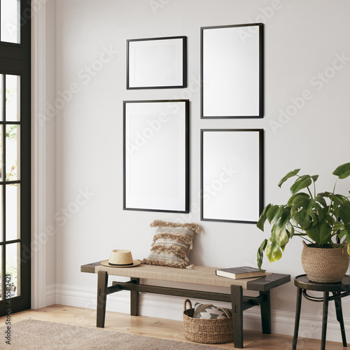 Friendly interior style. living room. Frame mockup. Poster mockup. 3d rendering, 3d illustration