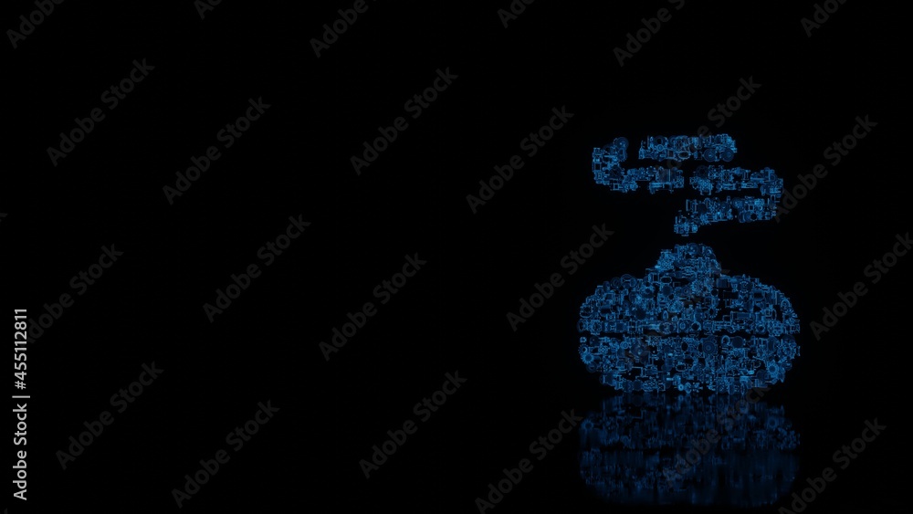 3d rendering mechanical parts in shape of symbol of diffuser isolated on black background with floor reflection 3d rendering mechanical parts in shape of symbol of diffuser isolated on black background with floor reflection