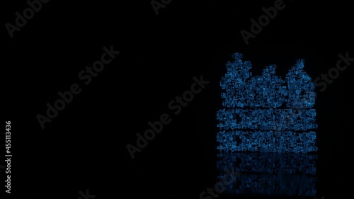 Fototapeta Naklejka Na Ścianę i Meble -  3d rendering mechanical parts in shape of symbol of fruit and vegetable in box isolated on black background with floor reflection