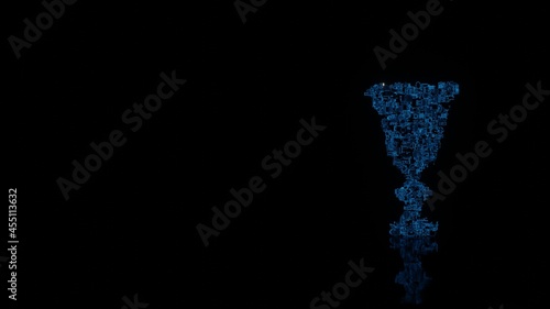 3d rendering mechanical parts in shape of symbol of glass isolated on black background with floor reflection