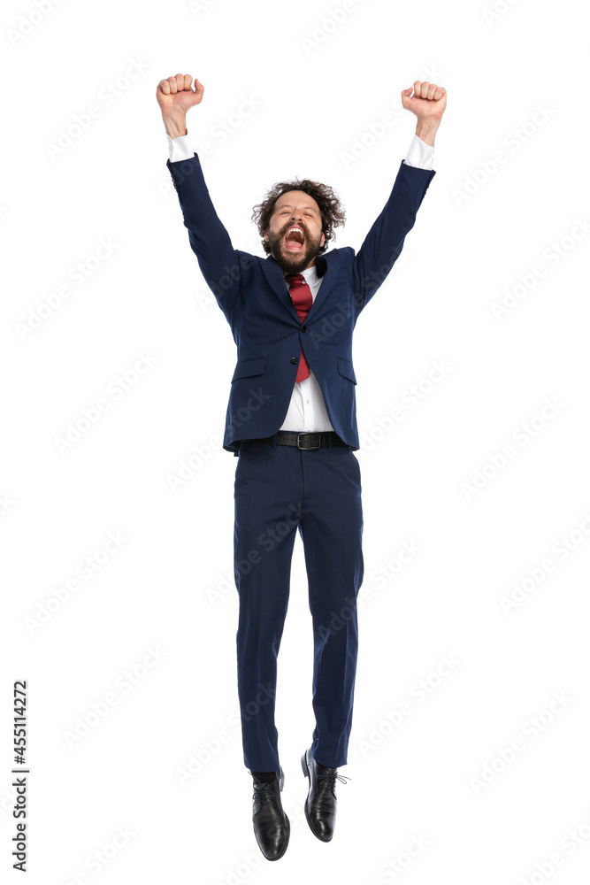 businessman jumping out of happiness and celebrating succes businessman jumping out of happiness and celebrating succes