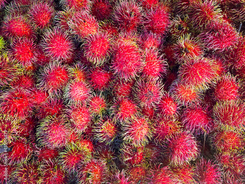 Rambutan in a supermarket local market bunch for sale