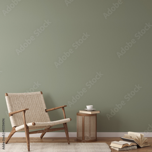 Fototapeta Naklejka Na Ścianę i Meble - Friendly interior style. living room. Wall mockup. Wall art. 3d rendering, 3d illustration