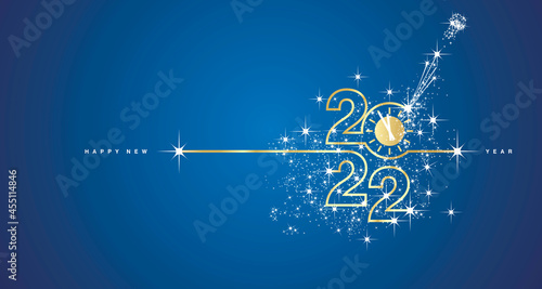 New Year's Eve 2022 countdown line design firework champagne gold white blue background vector