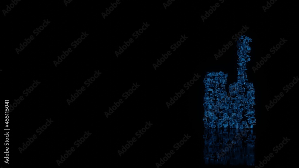 3d rendering mechanical parts in shape of symbol of mascara isolated on black background with floor reflection 3d rendering mechanical parts in shape of symbol of mascara isolated on black background with floor reflection