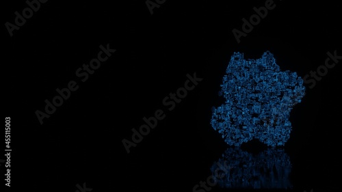 3d rendering mechanical parts in shape of symbol of maneki neko isolated on black background with floor reflection