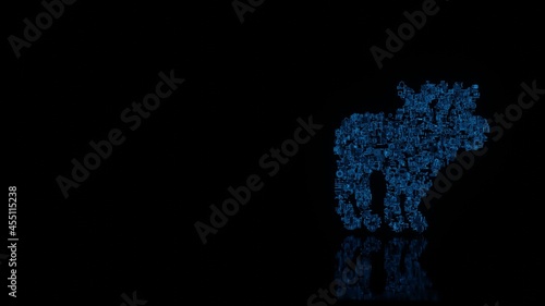 3d rendering mechanical parts in shape of symbol of moose isolated on black background with floor reflection