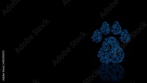 3d rendering mechanical parts in shape of symbol of paw isolated on black background with floor reflection
