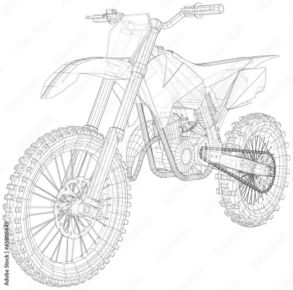 Motorcycle. Wire-frame Outline Drawing Motorbike. Vector created of 3d