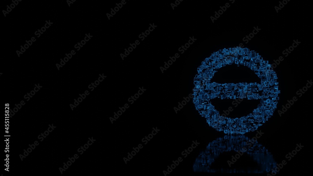 3d rendering mechanical parts in shape of symbol of salt symbol isolated on black background with floor reflection 3d rendering mechanical parts in shape of symbol of salt symbol isolated on black background with floor reflection