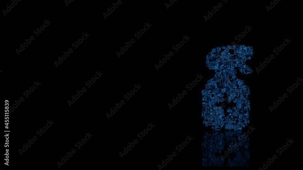 3d rendering mechanical parts in shape of symbol of sanitizer spray isolated on black background with floor reflection 3d rendering mechanical parts in shape of symbol of sanitizer spray isolated on black background with floor reflection