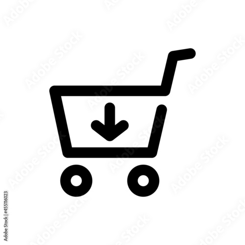 Shopping cart icon. Grocery trolley. Black contour linear silhouette. Side view. Vector simple flat graphic illustration. The isolated object on a white background. Isolate.