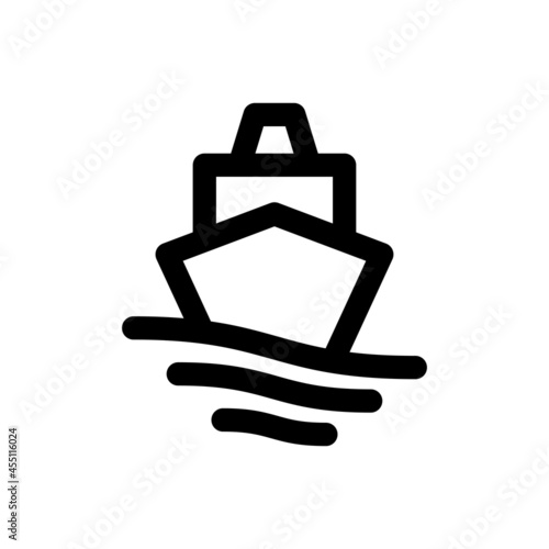 Ship icon. Front view. Black contour linear silhouette. Vector simple flat graphic illustration. The isolated object on a white background. Isolate.