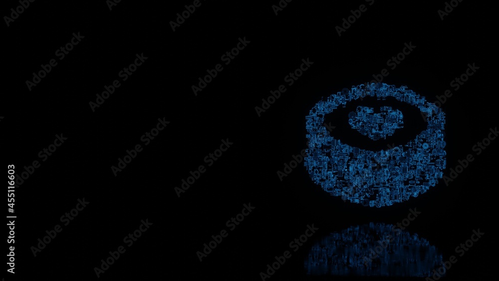 3d rendering mechanical parts in shape of symbol of sushi isolated on black background with floor reflection 3d rendering mechanical parts in shape of symbol of sushi isolated on black background with floor reflection