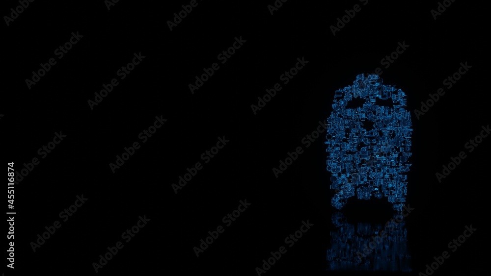 3d rendering mechanical parts in shape of symbol of train front view isolated on black background with floor reflection 3d rendering mechanical parts in shape of symbol of train front view isolated on black background with floor reflection