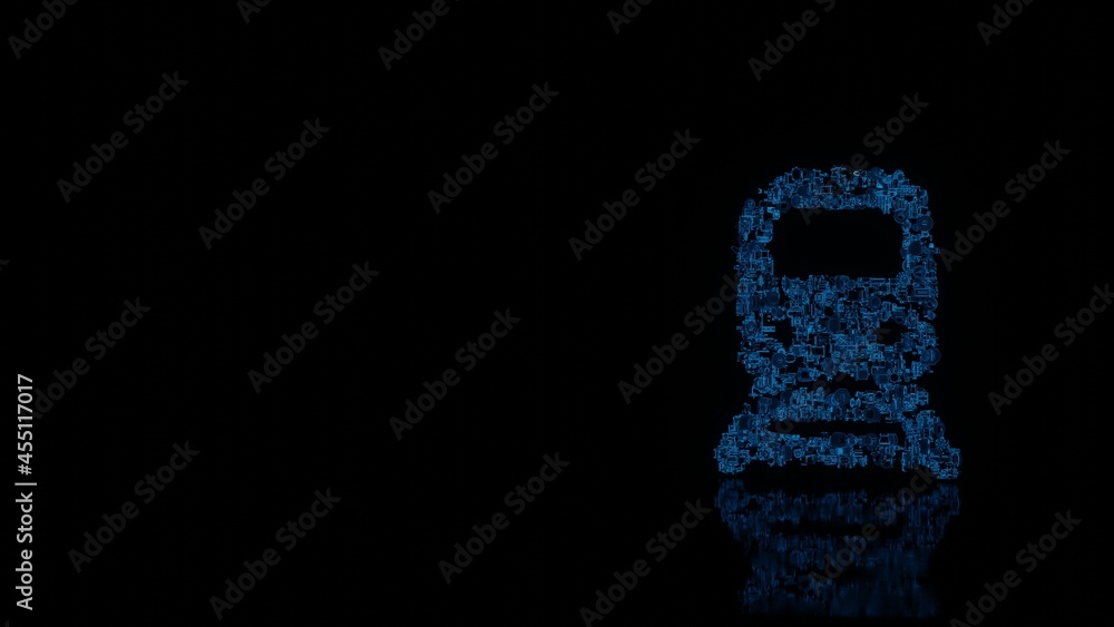 3d rendering mechanical parts in shape of symbol of underground front view isolated on black background with floor reflection 3d rendering mechanical parts in shape of symbol of underground front view isolated on black background with floor reflection