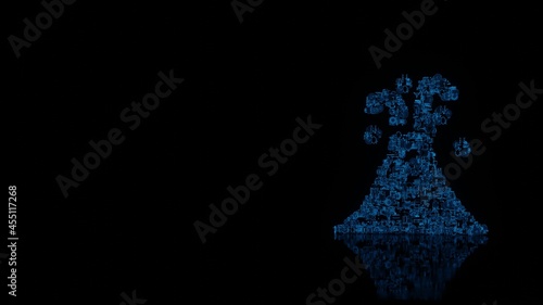 3d rendering mechanical parts in shape of symbol of volcano isolated on black background with floor reflection
