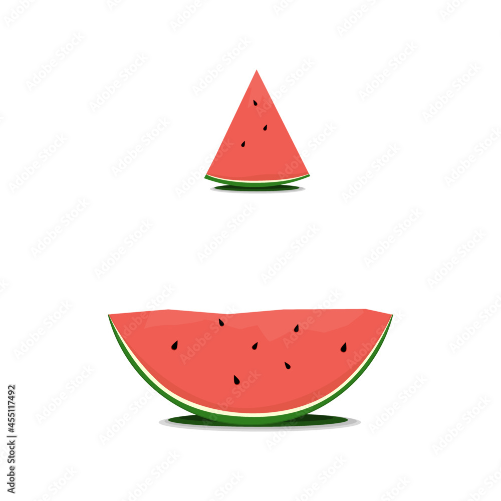Illustration of watermelon slice. Vector slice watermelon. Summer food concept illustration isolated on white background. Illustration of watermelon slice. Vector slice watermelon. Summer food concept illustration isolated on white background.