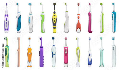 Toothbrush electric of dental vector cartoon icon set . Collection vector illustration brush of dental on white background.Isolated cartoon illustration icon set of toothbrush for web design.