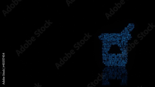 3d rendering mechanical parts in shape of symbol of yogurt isolated on black background with floor reflection