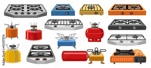 Camping stove vector cartoon icon set . Collection vector illustration furnace travel on white background.Isolated cartoon illustration icon set of camping stove for web design.