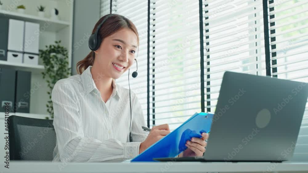 Asian beautiful woman video call with hr manager for job interview. Asian beautiful woman video call with hr manager for job interview.