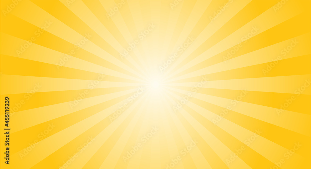 Sun ray vector  background. Radial beam sunrise or sunset light retro design illustration. Light sunburst glowing background. 