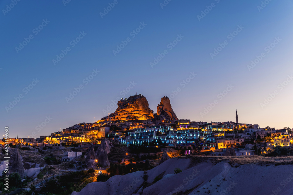 Uchisar Castle, Cappadocia at blue Hour