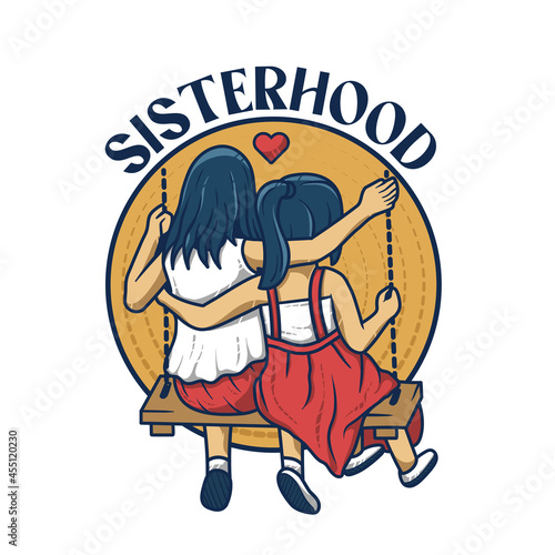 Two best friends sitting together on a swing cartoon illustration vector