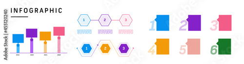 Colorful infographic steps. Hexagonal and geometric design infographic elements.