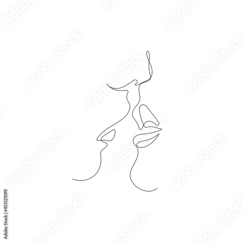 Silhouette of a person. Kiss. Illustration of a woman face. Line Art Print. Tattoo. Printable Modern Illustration Decor. Minimalist Drawing.Corner Decor
