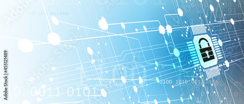 internet digital security technology concept for business background. Lock on circuit board
