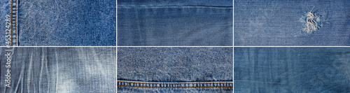collection of texture of blue jeans denim fabric backgrounds 