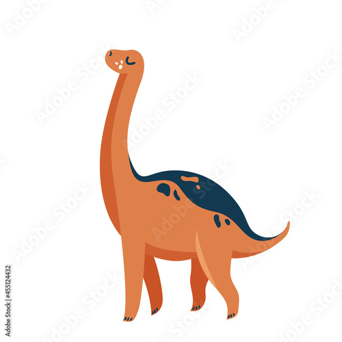 Cute baby dinosaur diplodocus isolated on white background. Kid character dino monster for cool nursery prints