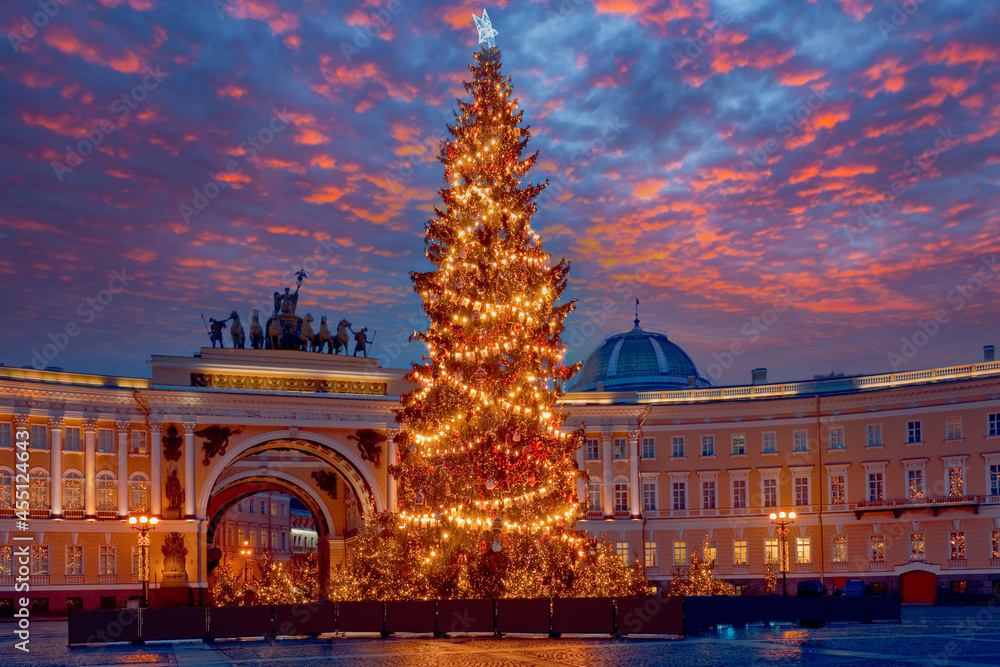 Main Christmas tree of SaintPetersburg. Christmas in Russia. Christmas