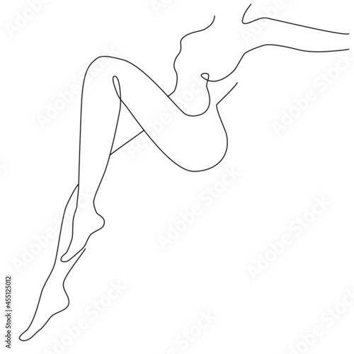 Vector one line art illustration of a silhouette beautiful woman legs on white background, Lineart girl poster