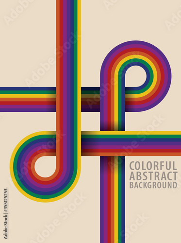 Abstract pattern. Rainbow curves intersect each other. Colorful background retro style tones. Template design for publication, cover, poster, card, flyer, brochure, banner, wall. Vector illustration.
