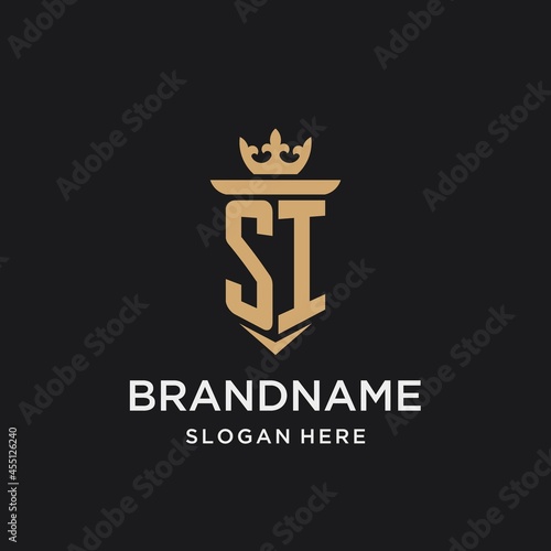 SI monogram with medieval style, luxury and elegant initial logo design