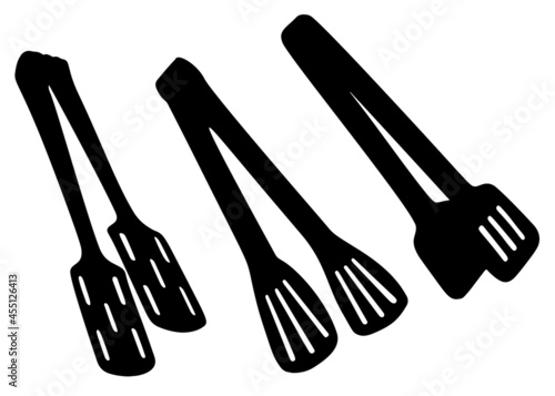 Kitchen tongs for meat in a set. Vector image.