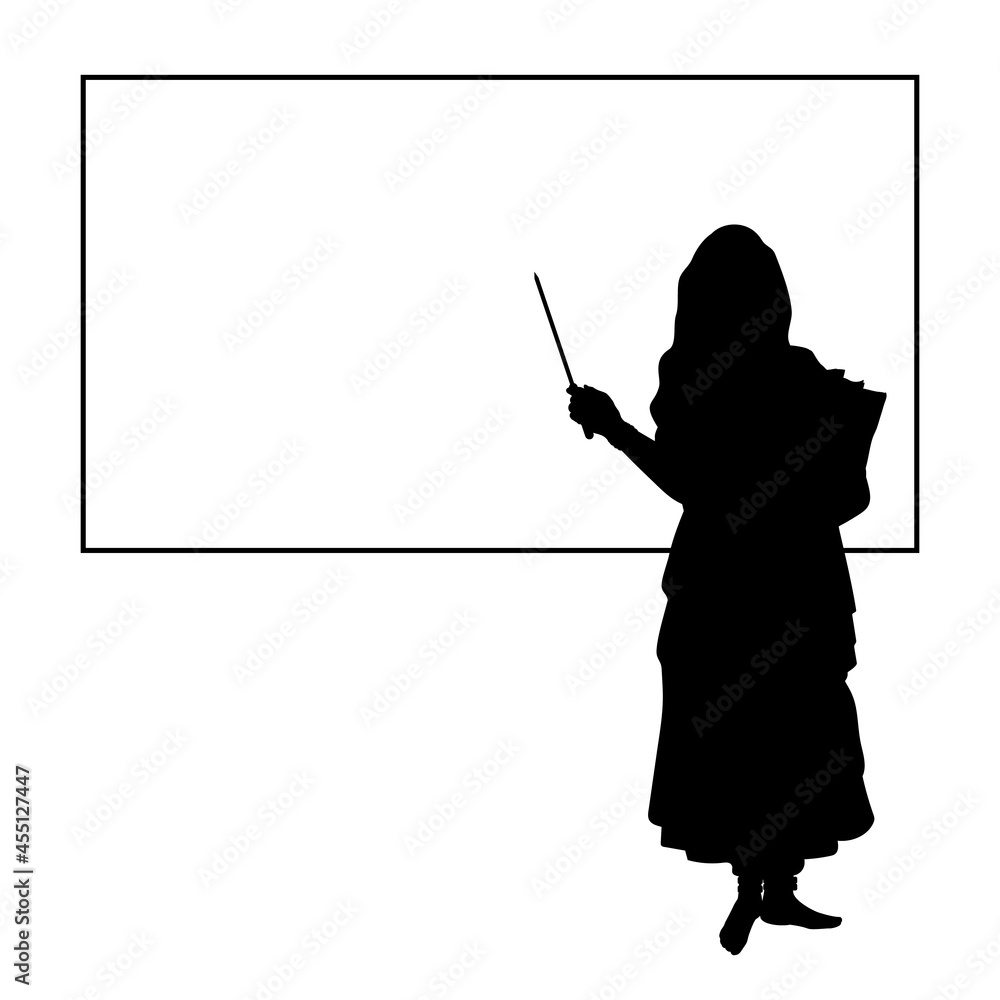 Silhouette Indian woman teacher in front of blackboard. Silhouette Indian woman teacher in front of blackboard.