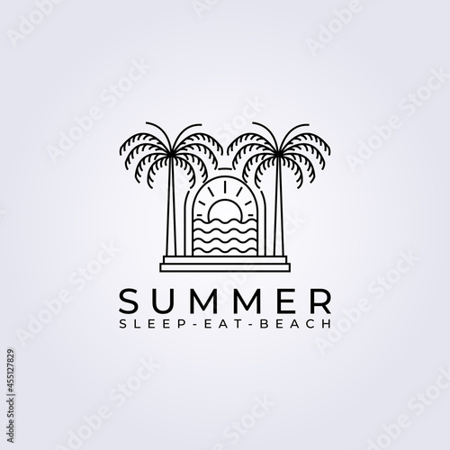 twin palm tree sunset logo line art ocean illustration ocean vector design graphic