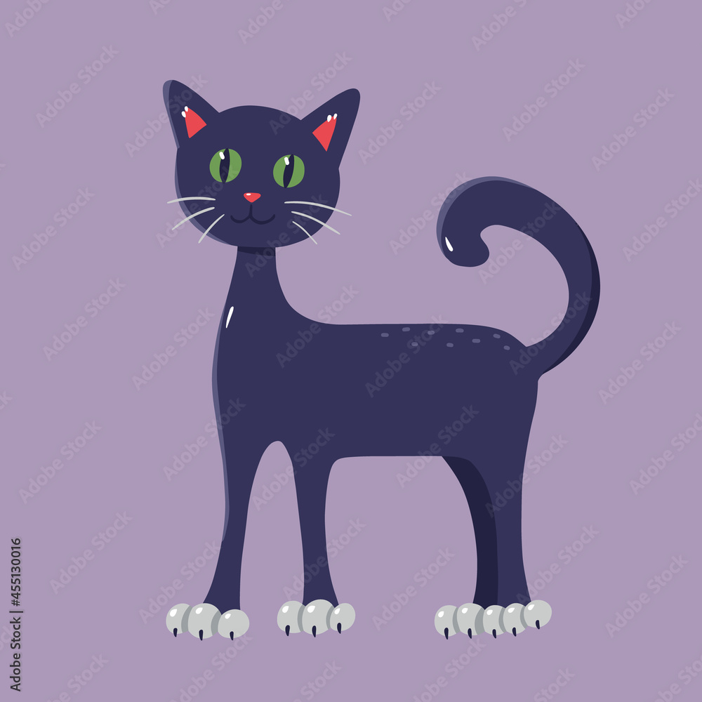Fototapeta premium Hand drawn illustrations of cute kitten. Vector illustration isolated on a purple background.