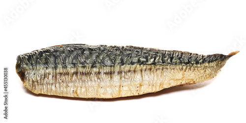 Smoked mackerel fish isolated on white background
