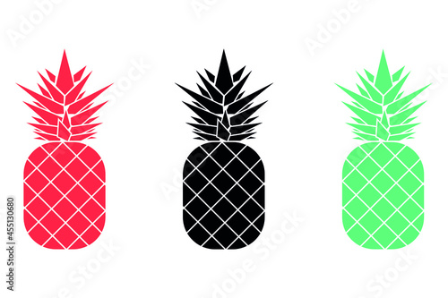 Set of beautiful pineapples, red, black, mint