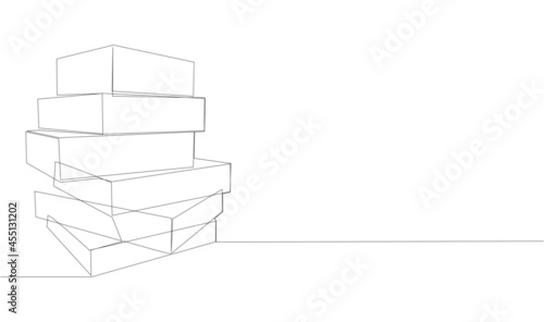 Stack of opened books in style of one line. Black contour. Graphic.