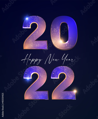 Happy new 2022 year Elegant text with light effects.