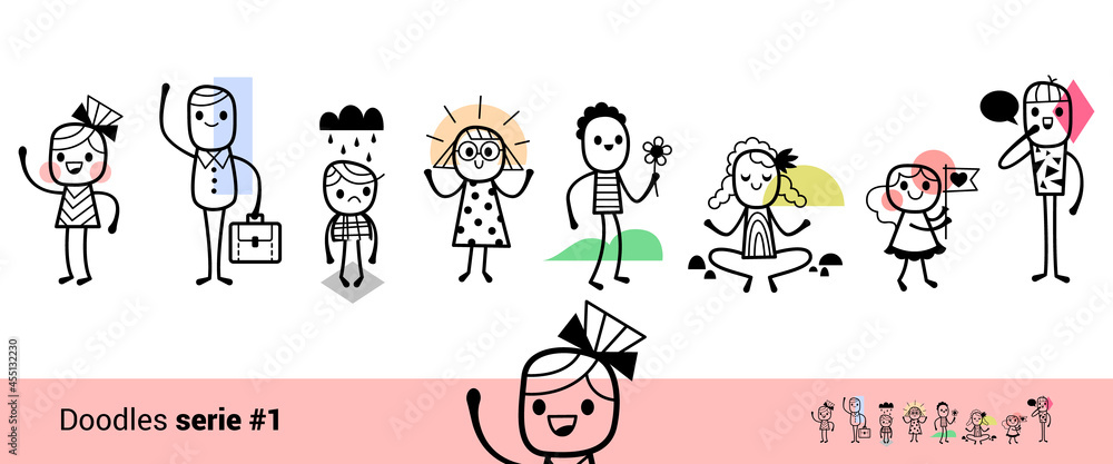 Vecteur Stock Doodle trait personnages dessin bâton vecteur